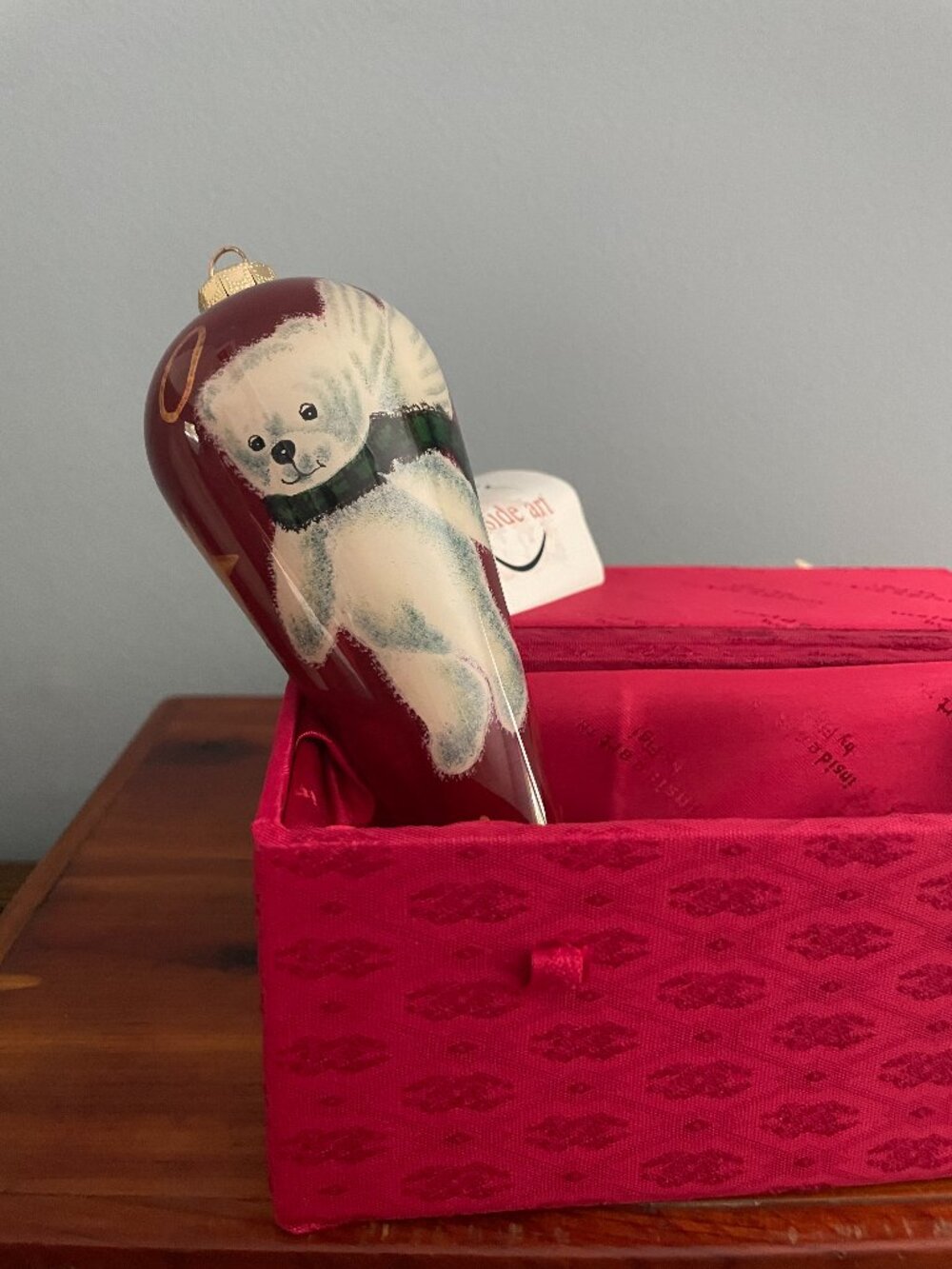 Angel Bear Tear Drop Ornament Inside Art Christmas Box with Tag Vintage
